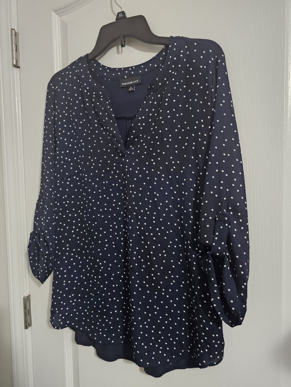 Fortune + Ivy Navy Blue Blouse Polka Dots Size Medium